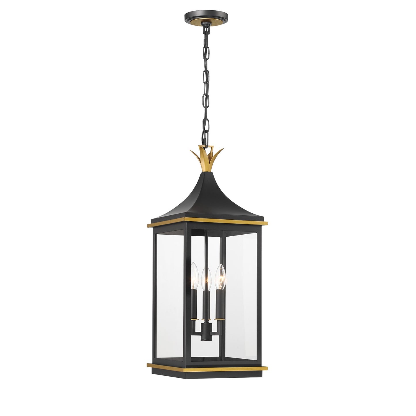 Crystorama - SIM-805-MK-TG - Three Light Outdoor Pendant - Simpson - Matte Black + Textured Gold