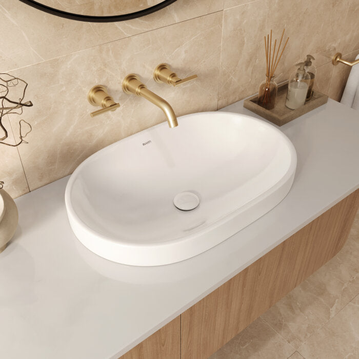 Ruvati Semi-Recessed Drop-in Topmount Bathroom Sink Porcelain Ceramic White
