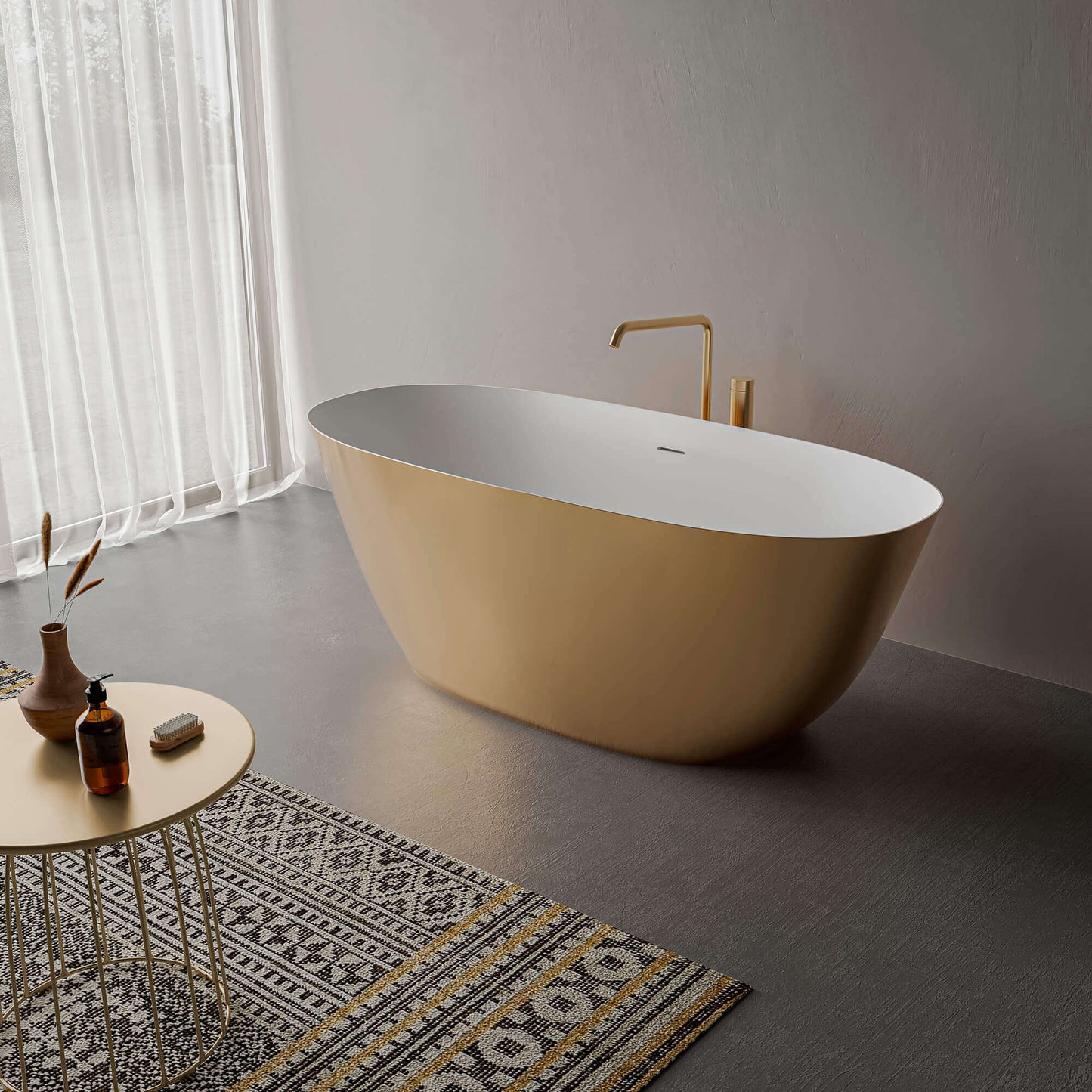 Ruvati Matte Gold and White epiStone Solid Surface Freestanding Bath Tub Sinatra