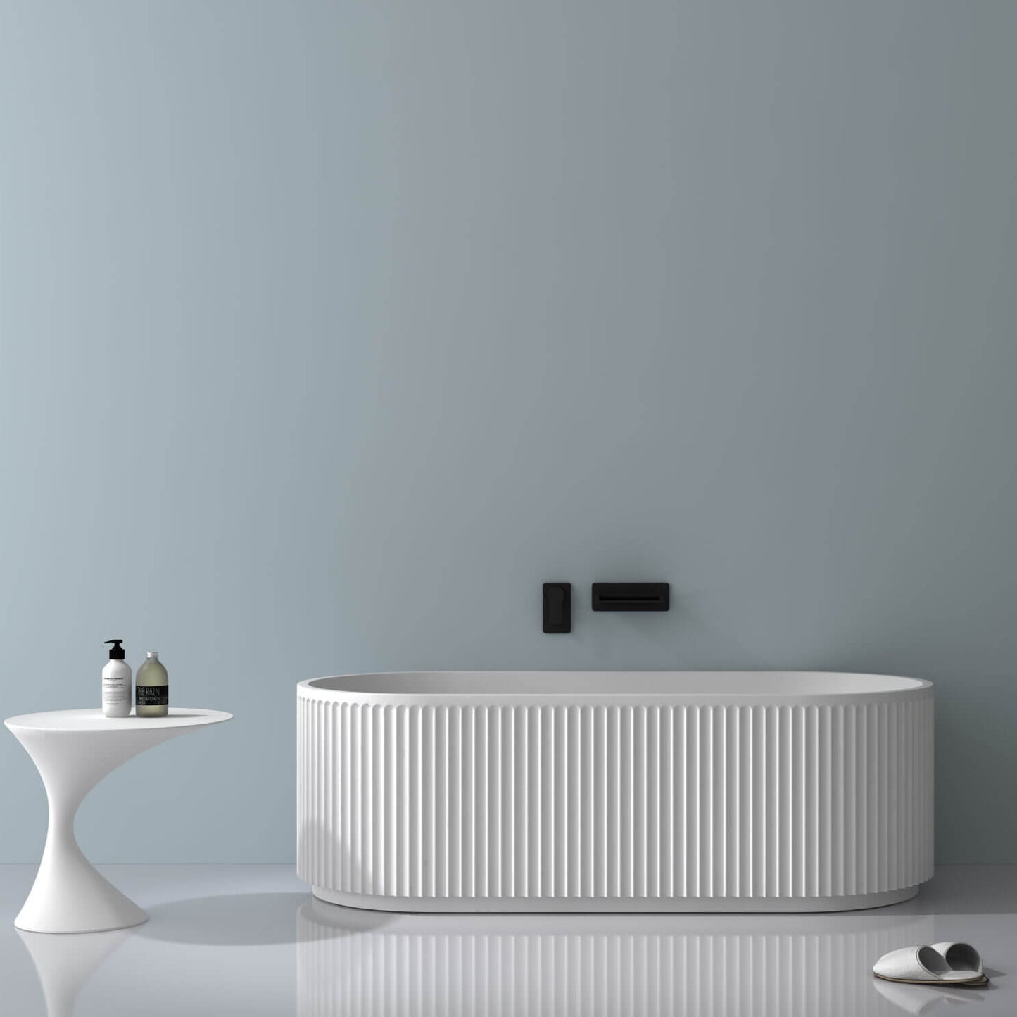 Ruvati 67-inch Fluted Freestanding Soaking Bathtub epiStone Solid Surface Modern Matte White