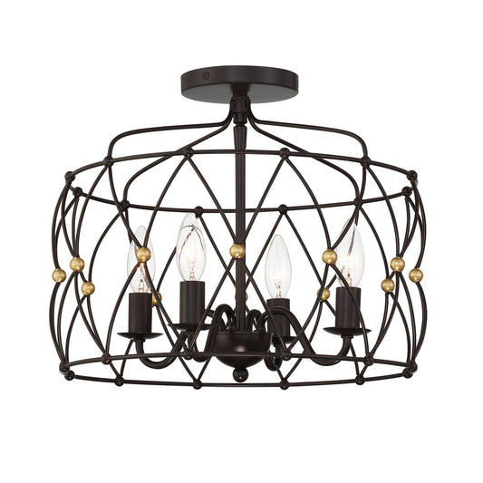 Crystorama - ZUC-A9030-EB-GA_CEILING - Four Light Semi Flush Mount - Zucca - English Bronze + Antique Gold