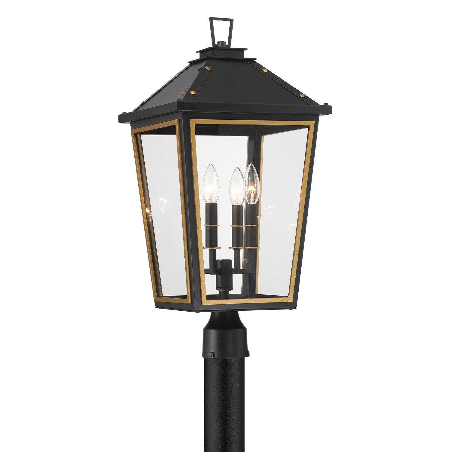 Crystorama - HAW-609-MK-TG - Four Light Outdoor Post Mount - Hawkins - Matte Black + Textured Gold
