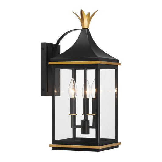 Crystorama - SIM-801-MK-TG - Three Light Outdoor Wall Sconce - Simpson - Matte Black + Textured Gold