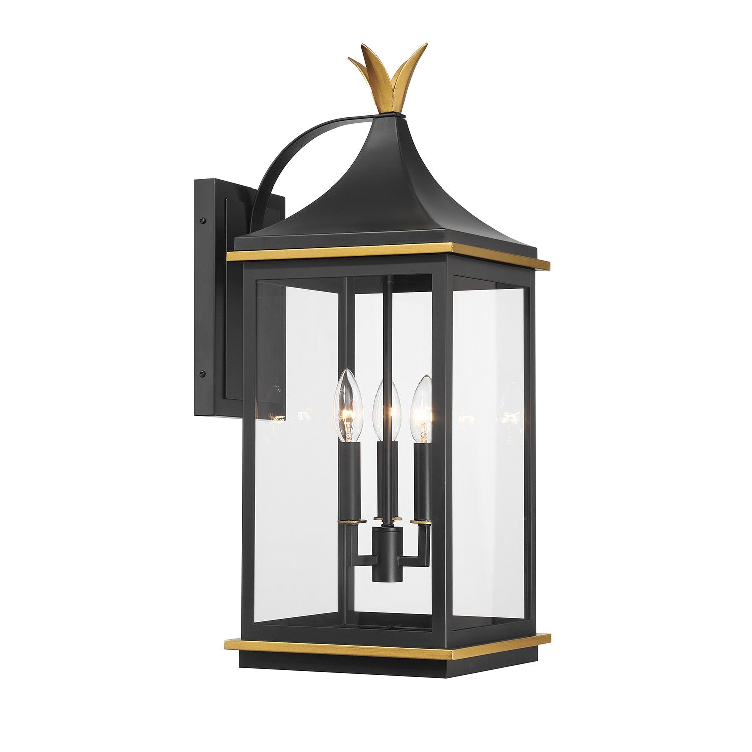 Crystorama - SIM-803-MK-TG - Three Light Outdoor Wall Sconce - Simpson - Matte Black + Textured Gold