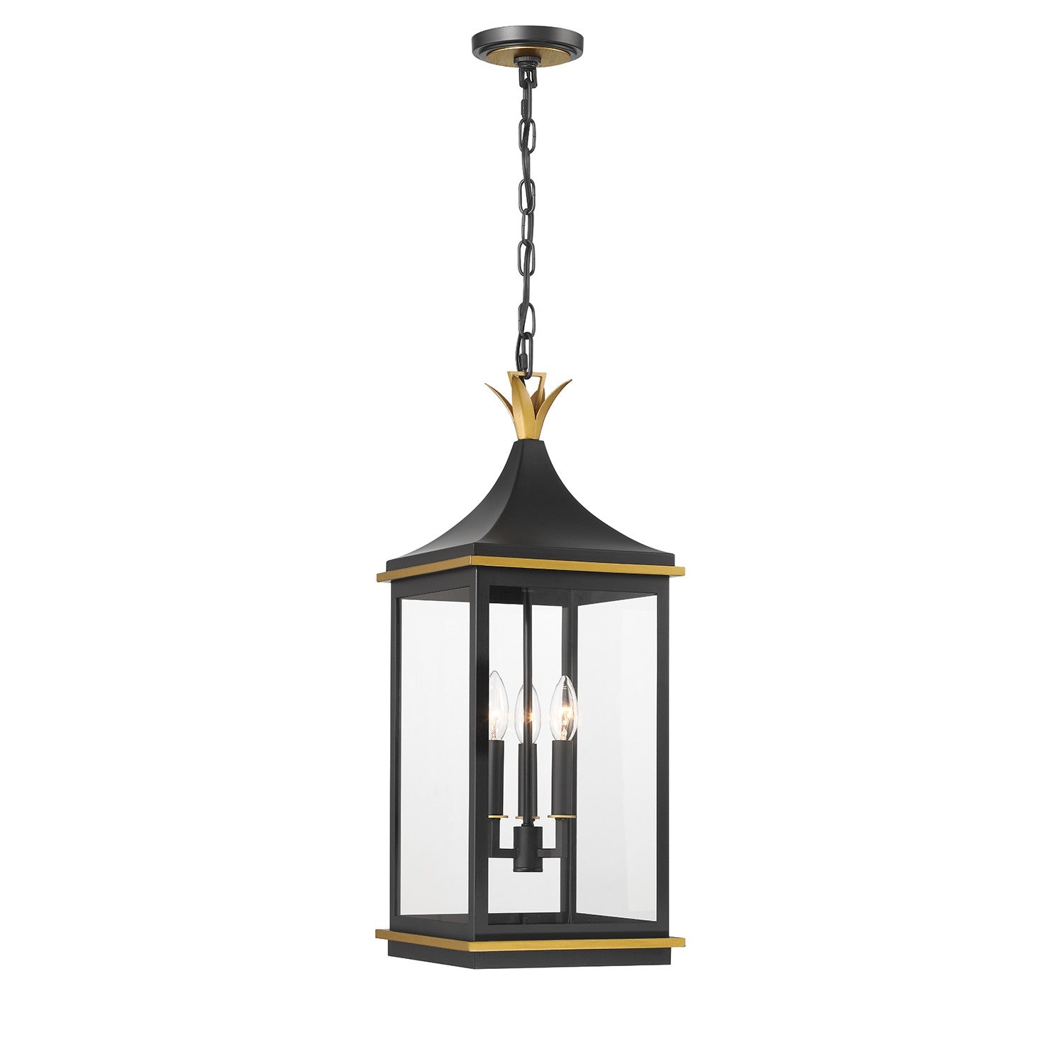 Crystorama - SIM-805-MK-TG - Three Light Outdoor Pendant - Simpson - Matte Black + Textured Gold