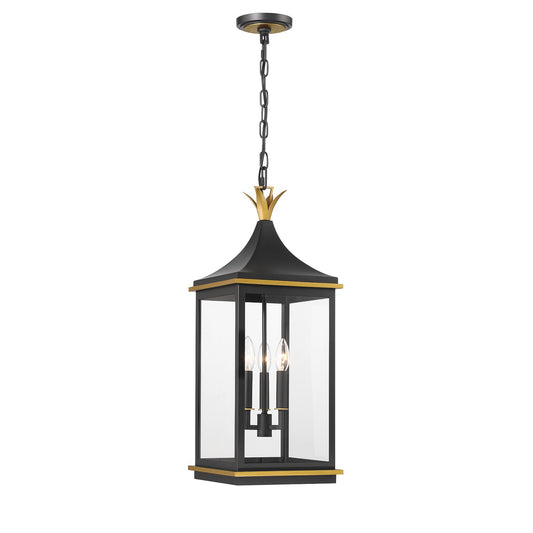 Crystorama - SIM-805-MK-TG - Three Light Outdoor Pendant - Simpson - Matte Black + Textured Gold