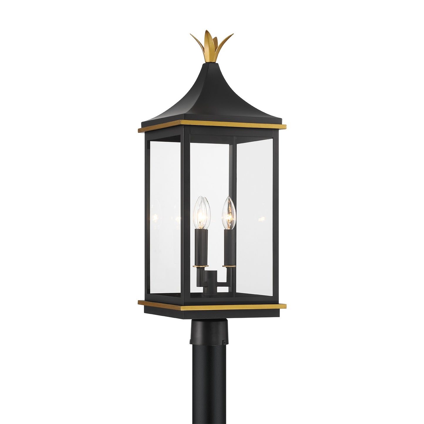 Crystorama - SIM-809-MK-TG - Three Light Outdoor Post Mount - Simpson - Matte Black + Textured Gold