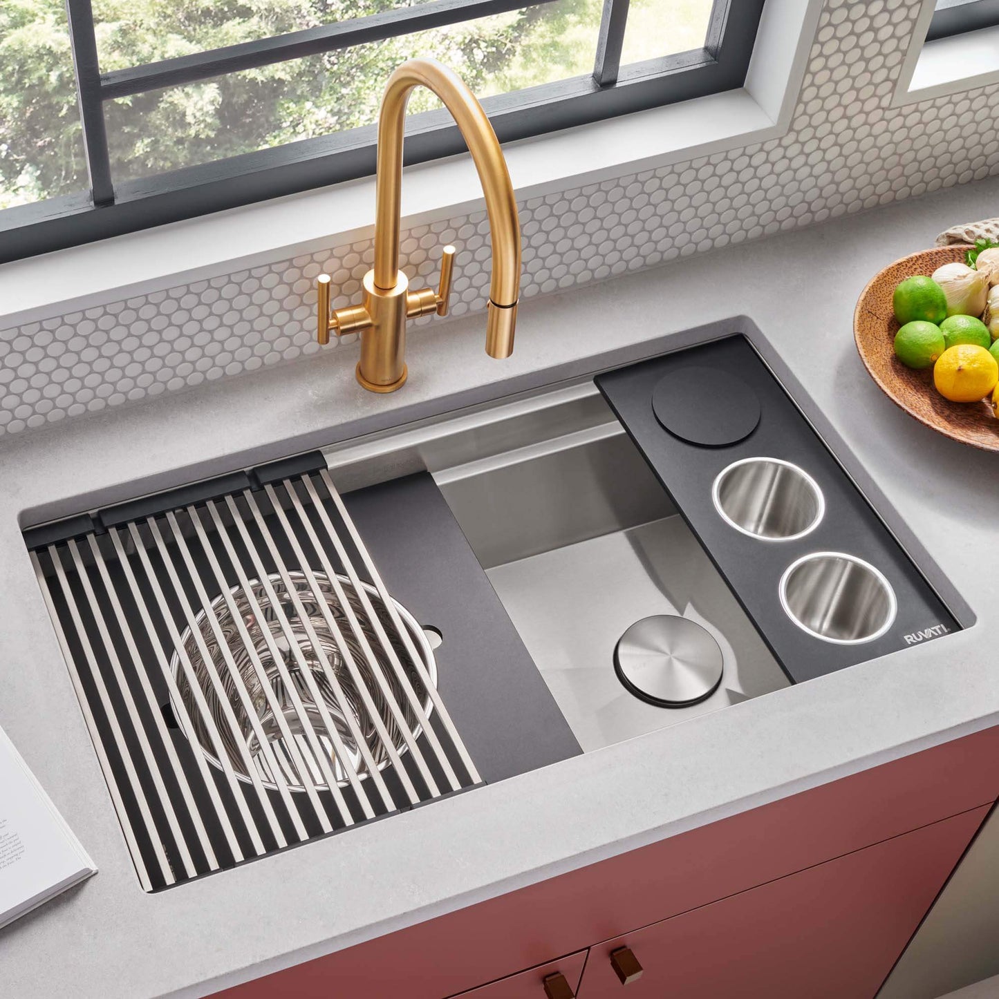 Ruvati Condiment Tray 3 Bowl Serving Board for Workstation Sinks (Complete Set)