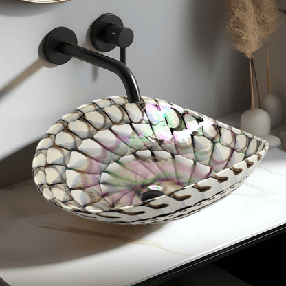 Ruvati 19 inch Murano Glass Art Vessel Seashell Decorative Pattern Bathroom Sink