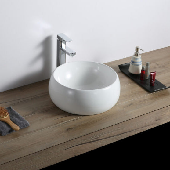 Bathroom Vessel Sink Round White Above Counter Circular Porcelain Ceramic