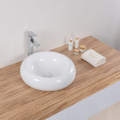 Bathroom Vessel Sink Round White Above Counter Circular Porcelain Ceramic