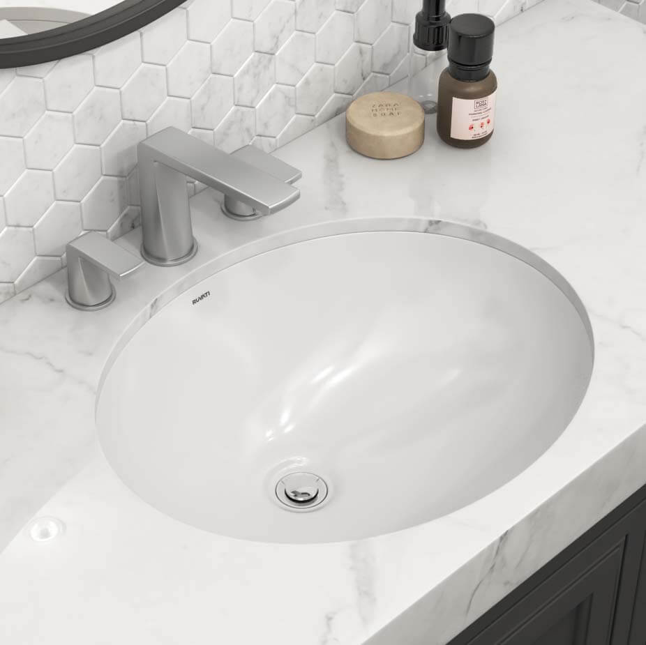 Ruvati Undermount Bathroom Vanity Sink White Oval Porcelain Ceramic with Overflow