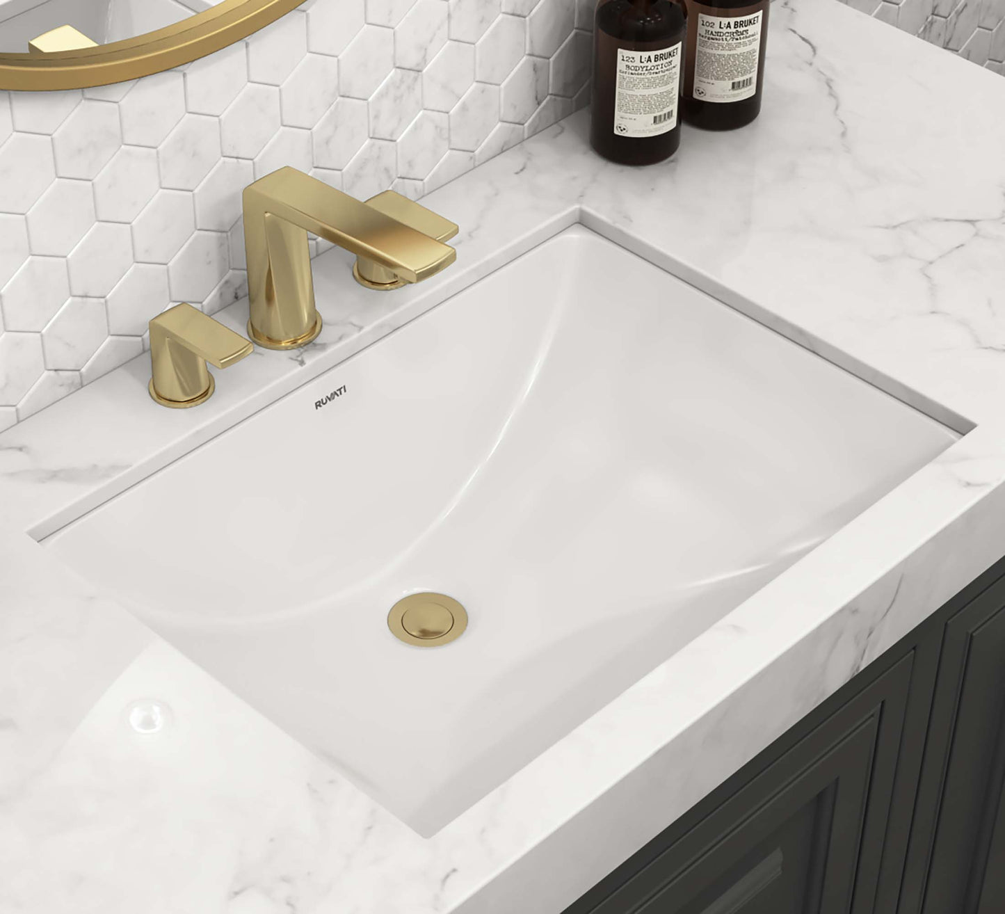 Ruvati Undermount Bathroom Vanity Sink Rectangular Porcelain Ceramic with Overflow