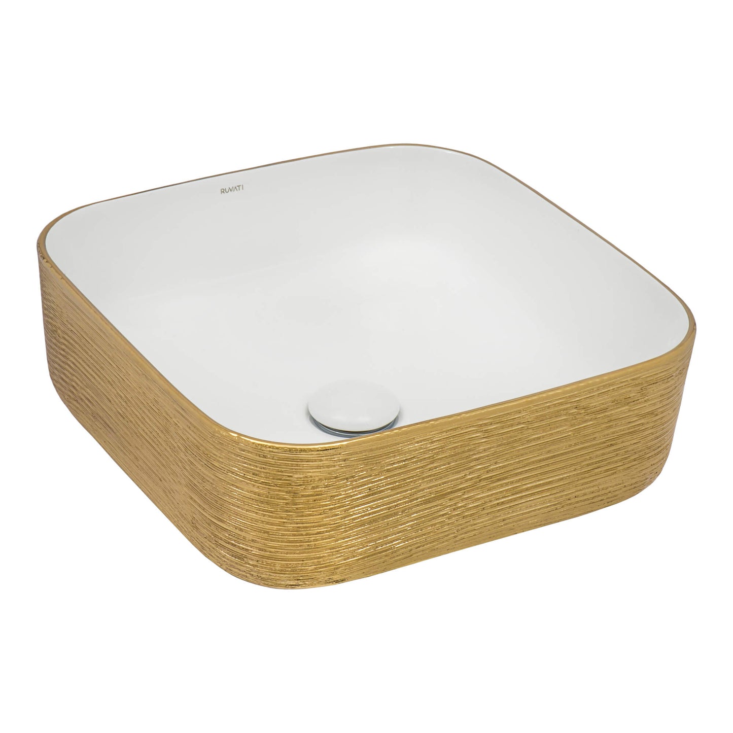 Ruvati 15 x 15 inch Bathroom Vessel Sink Gold Decorative Art Above Vanity Counter White Ceramic