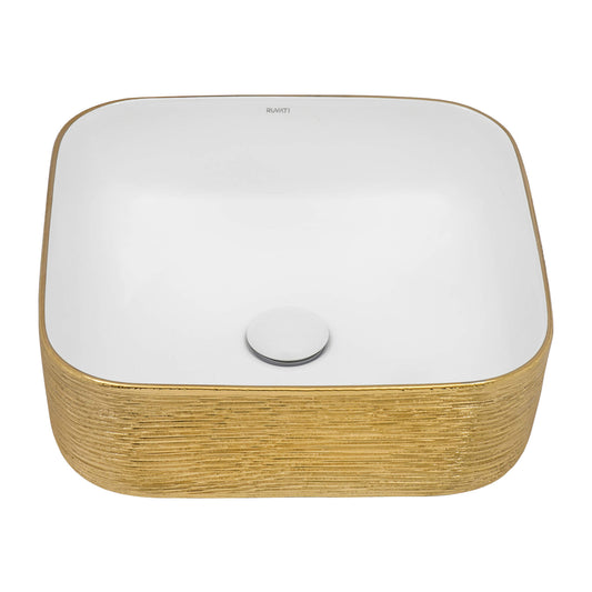 Ruvati 15 x 15 inch Bathroom Vessel Sink Gold Decorative Art Above Vanity Counter White Ceramic