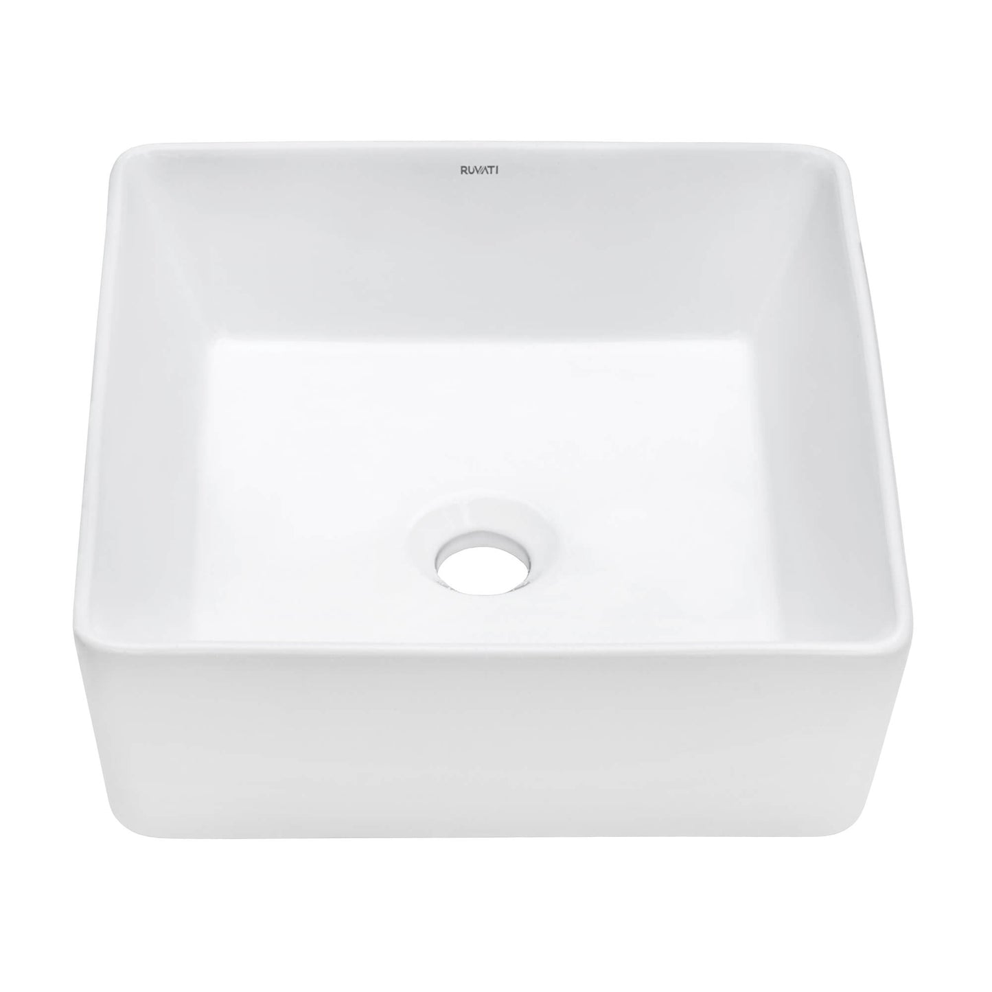 Ruvati Bathroom Vessel Sink White Square Above Counter Porcelain Ceramic