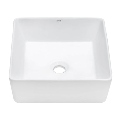 Ruvati Bathroom Vessel Sink White Square Above Counter Porcelain Ceramic