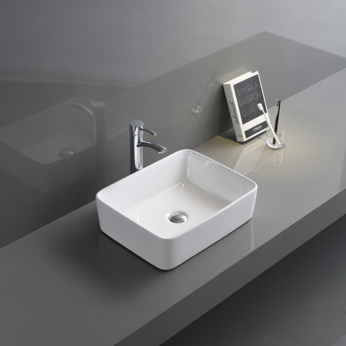 Ruvati Bathroom Vessel Sink White Square Above Counter Porcelain Ceramic