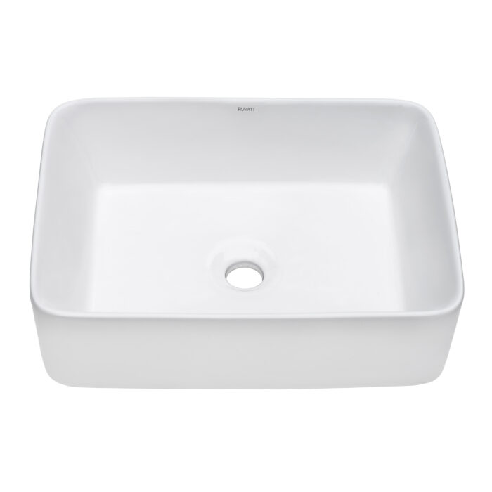 Ruvati Bathroom Vessel Sink White Square Above Counter Porcelain Ceramic