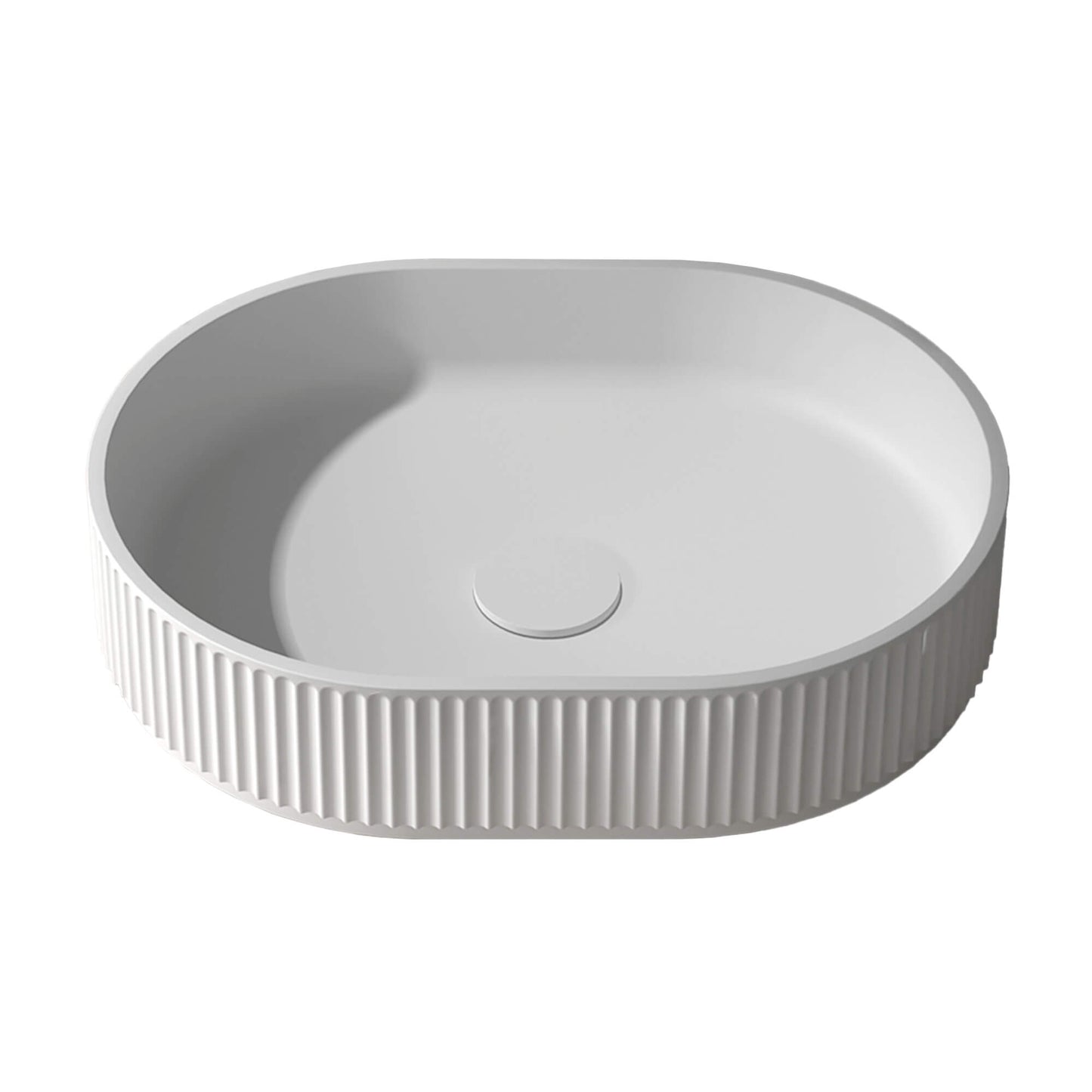 Ruvati 19 x 14 inch Fluted Vessel Bathroom Sink epiStone Solid Surface Modern Oval Matte White