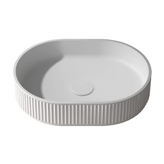 Ruvati 19 x 14 inch Fluted Vessel Bathroom Sink epiStone Solid Surface Modern Oval Matte White