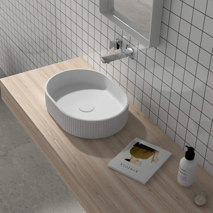 Ruvati 19 x 14 inch Fluted Vessel Bathroom Sink epiStone Solid Surface Modern Oval Matte White
