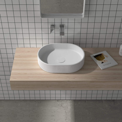 Ruvati 19 x 14 inch Fluted Vessel Bathroom Sink epiStone Solid Surface Modern Oval Matte White