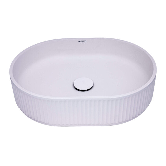 Ruvati 19 x 14 inch Fluted Vessel Bathroom Sink epiStone Solid Surface Modern Oval Matte White