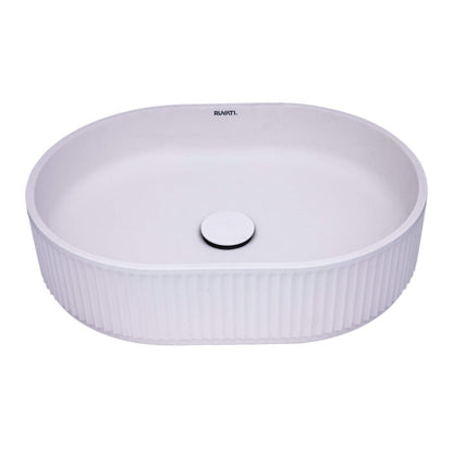 Ruvati 19 x 14 inch Fluted Vessel Bathroom Sink epiStone Solid Surface Modern Oval Matte White