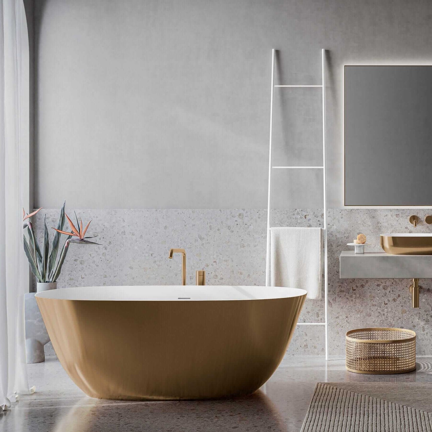 Ruvati Matte Gold and White epiStone Solid Surface Freestanding Bath Tub Sinatra