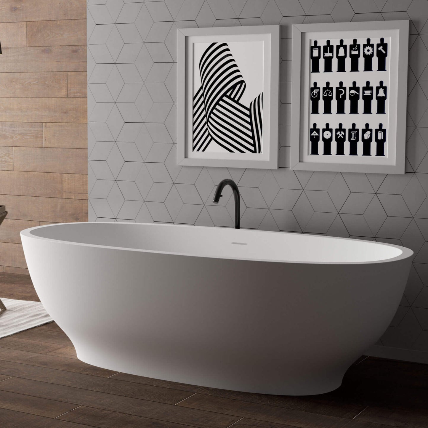 Ruvati White epiStone Solid Surface Oval Freestanding Bath Tub
