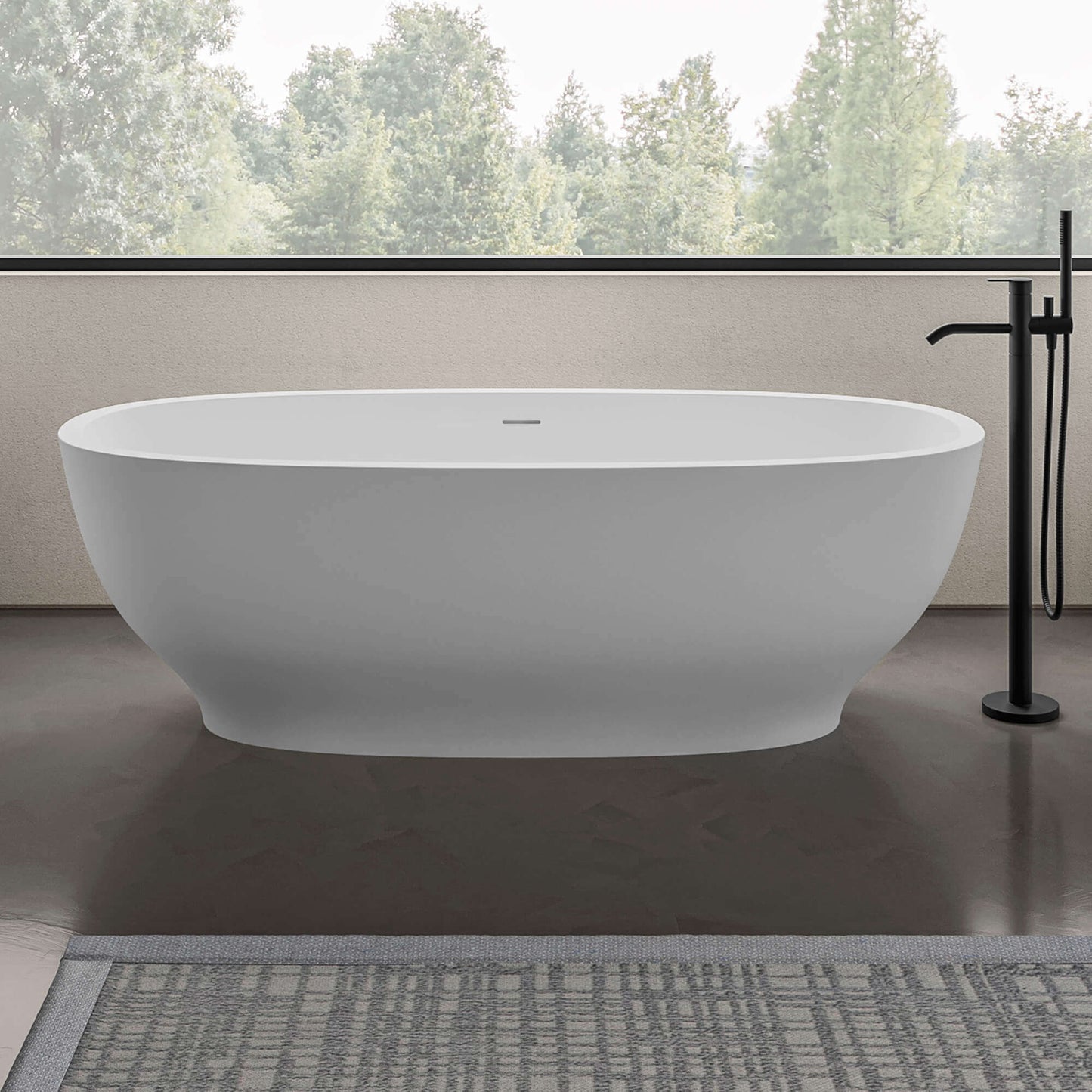 Ruvati White epiStone Solid Surface Oval Freestanding Bath Tub