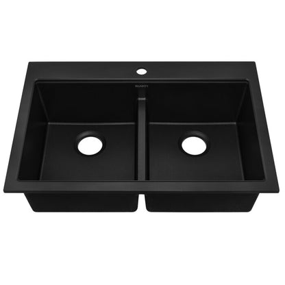 Ruvati 33 x 22 inch epiGranite Drop-in TopMount Granite Composite Double Bowl Low Divide Kitchen Sink
