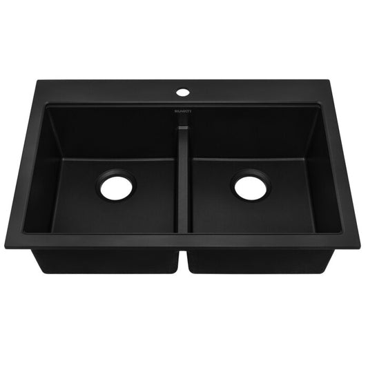 Ruvati 33 x 22 inch epiGranite Drop-in TopMount Granite Composite Double Bowl Low Divide Kitchen Sink