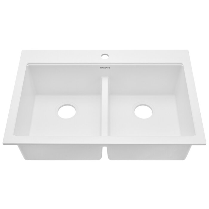 Ruvati 33 x 22 inch epiGranite Drop-in TopMount Granite Composite Double Bowl Low Divide Kitchen Sink