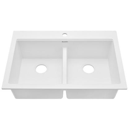 Ruvati 33 x 22 inch epiGranite Drop-in TopMount Granite Composite Double Bowl Low Divide Kitchen Sink