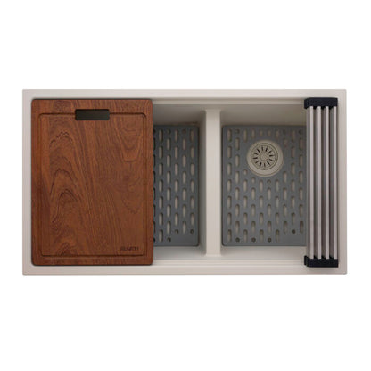 Ruvati 33-inch epiRock Workstation Double Bowl Undermount Kitchen Sink
