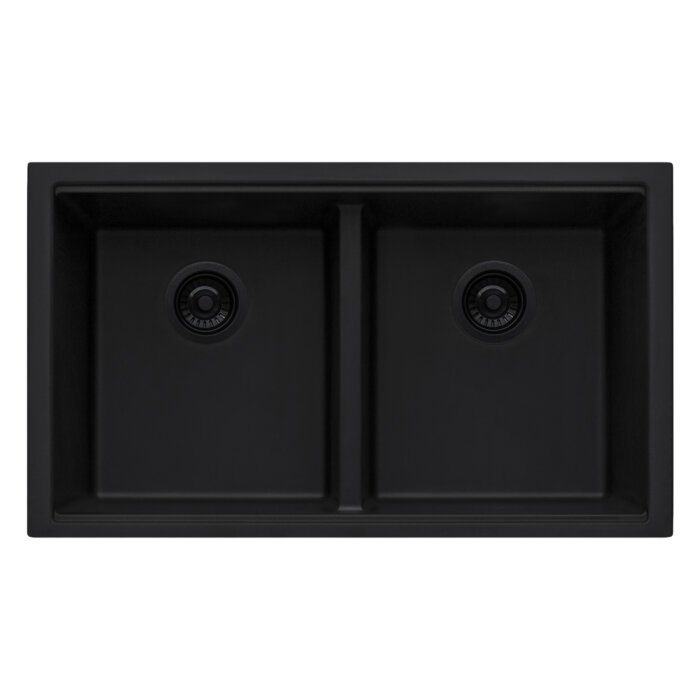 Ruvati 33 x 19 inch Granite Composite Undermount Low Divide Double Bowl Kitchen Sink