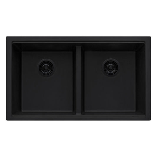 Ruvati 33 x 19 inch Granite Composite Undermount Low Divide Double Bowl Kitchen Sink