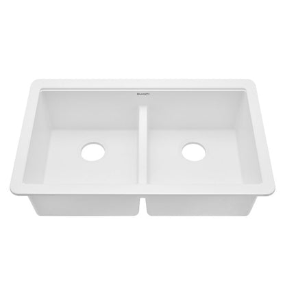 Ruvati 33 x 19 inch Granite Composite Undermount Low Divide Double Bowl Kitchen Sink